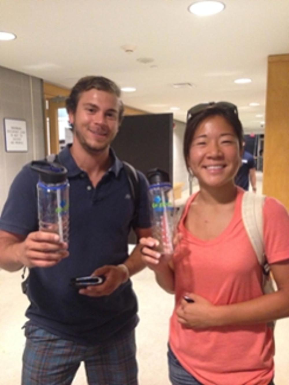 first year students recieving their water bottles